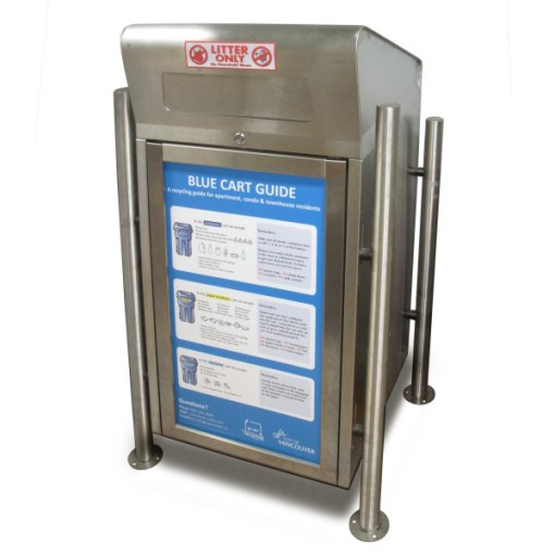 Stainless Steel Garbage Receptacle with Advertising Panel BC Site Service