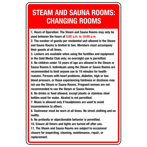 Steam And Sauna Rooms Changing Rooms Sign 16 24 BC Site Service