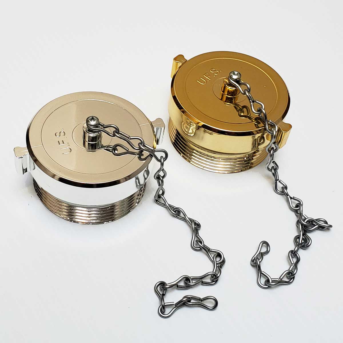 Chrome and Brass Plated Lexan Male Threaded Building Fire Connection Caps - Image 2