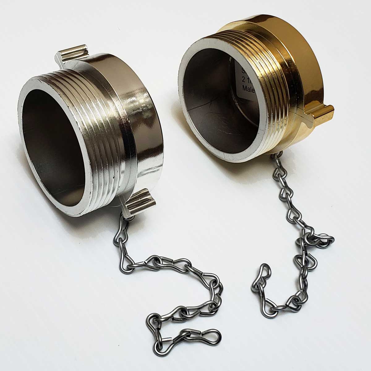 Chrome and Brass Plated Lexan Male Threaded Building Fire Connection Caps - Image 3